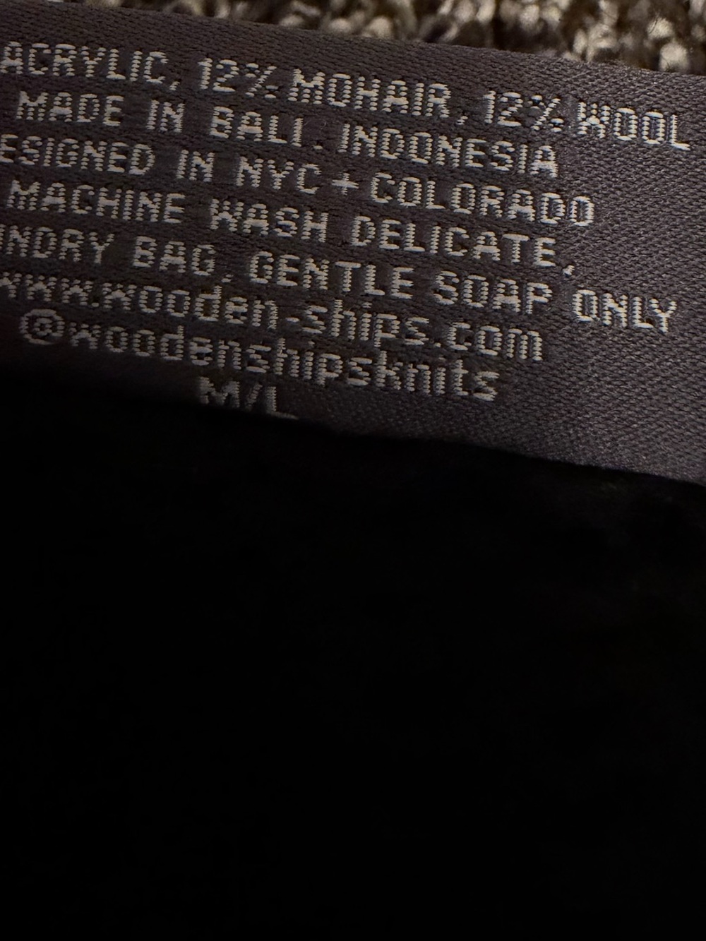 Good Witch Black Sweater Wooden Ship M/L Mohair Wool Acrylic Pink Gray Crew SOFT - Picture 5 of 7